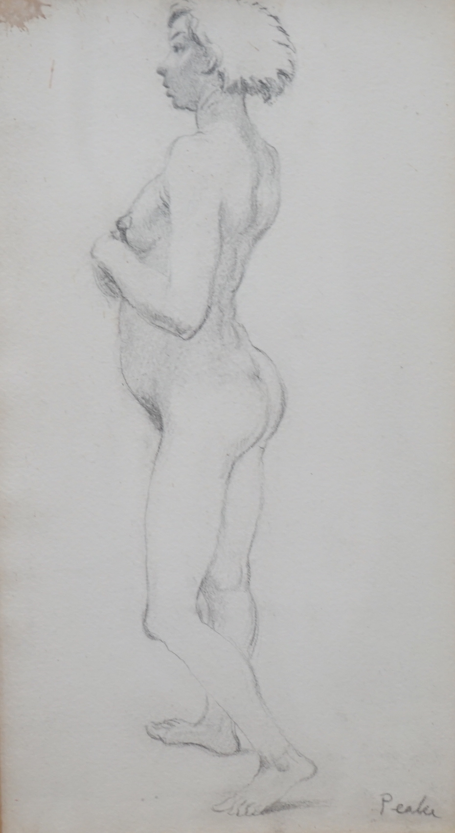 Mervyn Peake, author and illustrator (1911-1968), pencil drawing, Standing nude, signed, Victor Waddington Gallery label verso, 33 x 18cm